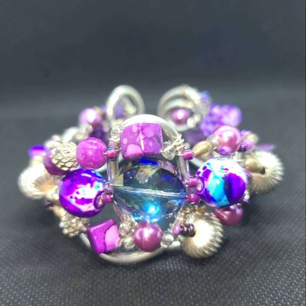 Gorgeous Purple Crystal Beaded Cuff Bracelet 💜